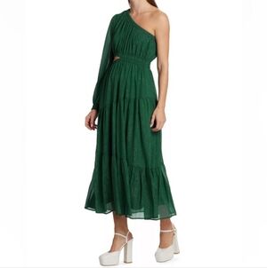 Anthropologie Moon River Shirred One Shoulder Midi Dress